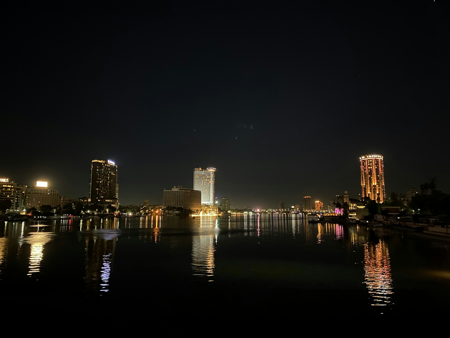 Cairo’s illuminated skyline and the Nile at night
